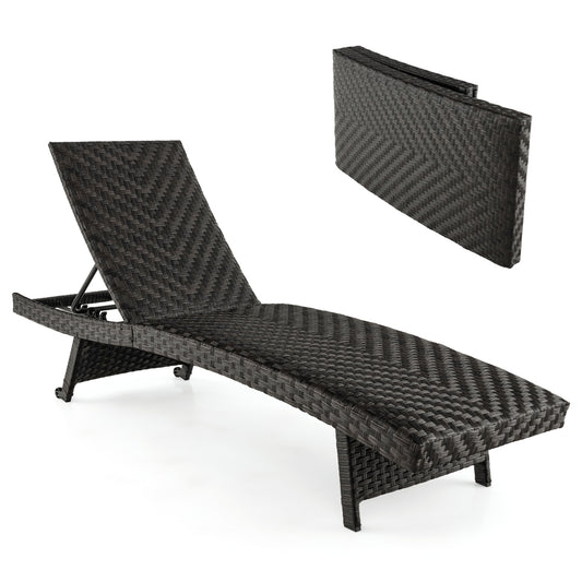 Folding Padded Rattan Chaise Lounge, Adjustable Backrest, Quick Dry Foam, Brown Outdoor Chaise Lounges Brown at Gallery Canada
