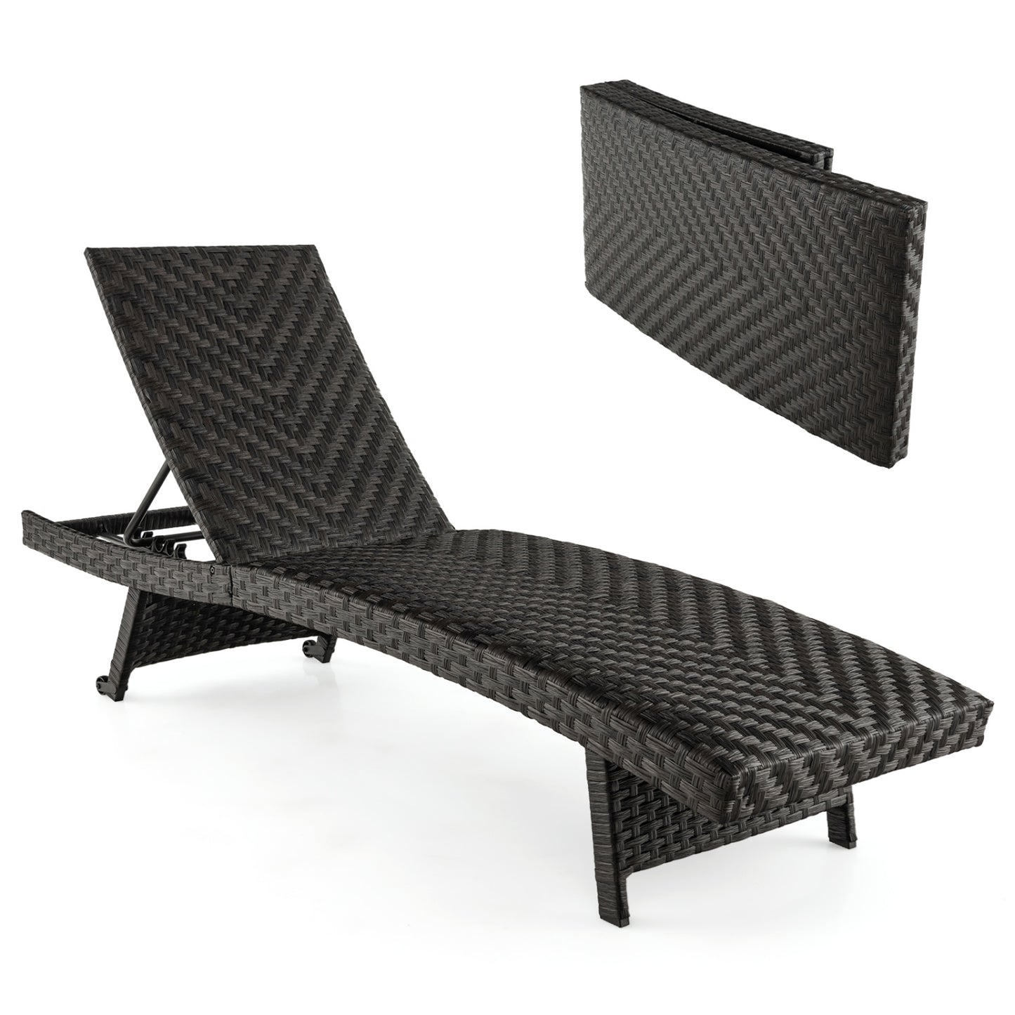Folding Padded Rattan Chaise Lounge, Adjustable Backrest, Quick Dry Foam, Brown Outdoor Chaise Lounges at Gallery Canada