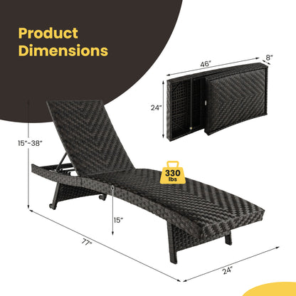 Folding Rattan Patio Chaise Lounge Set of 2, Brown