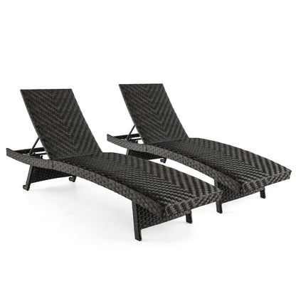 Folding Rattan Patio Chaise Lounge Set of 2, Brown