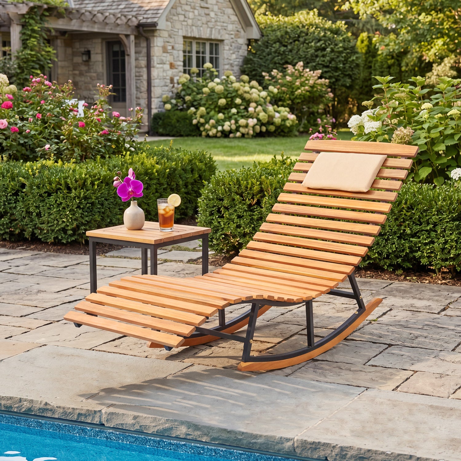 Folding Eucalyptus Outdoor Patio Lounge Chair, Red Outdoor Chaise Lounges at Gallery Canada