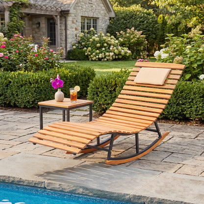 Folding Eucalyptus Outdoor Patio Lounge Chair, Red Outdoor Chaise Lounges at Gallery Canada