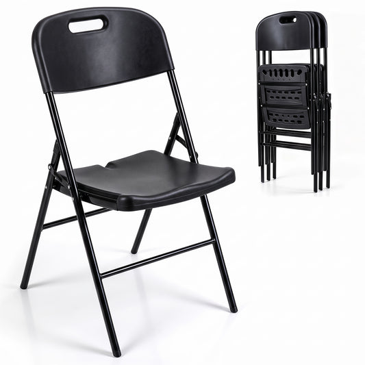 Folding Plastic Chairs 4 Pack, HDPE, 330 LBS, Black Dining Chairs Black at Gallery Canada