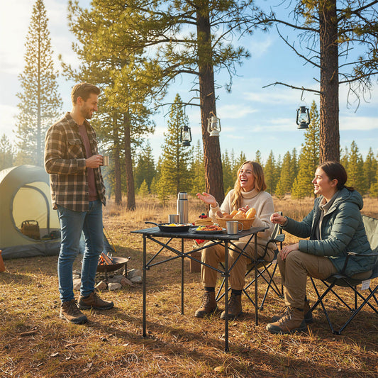 Folding Roll-up Camping Table with Metal Legs, Black Camping Furniture Black at Gallery Canada