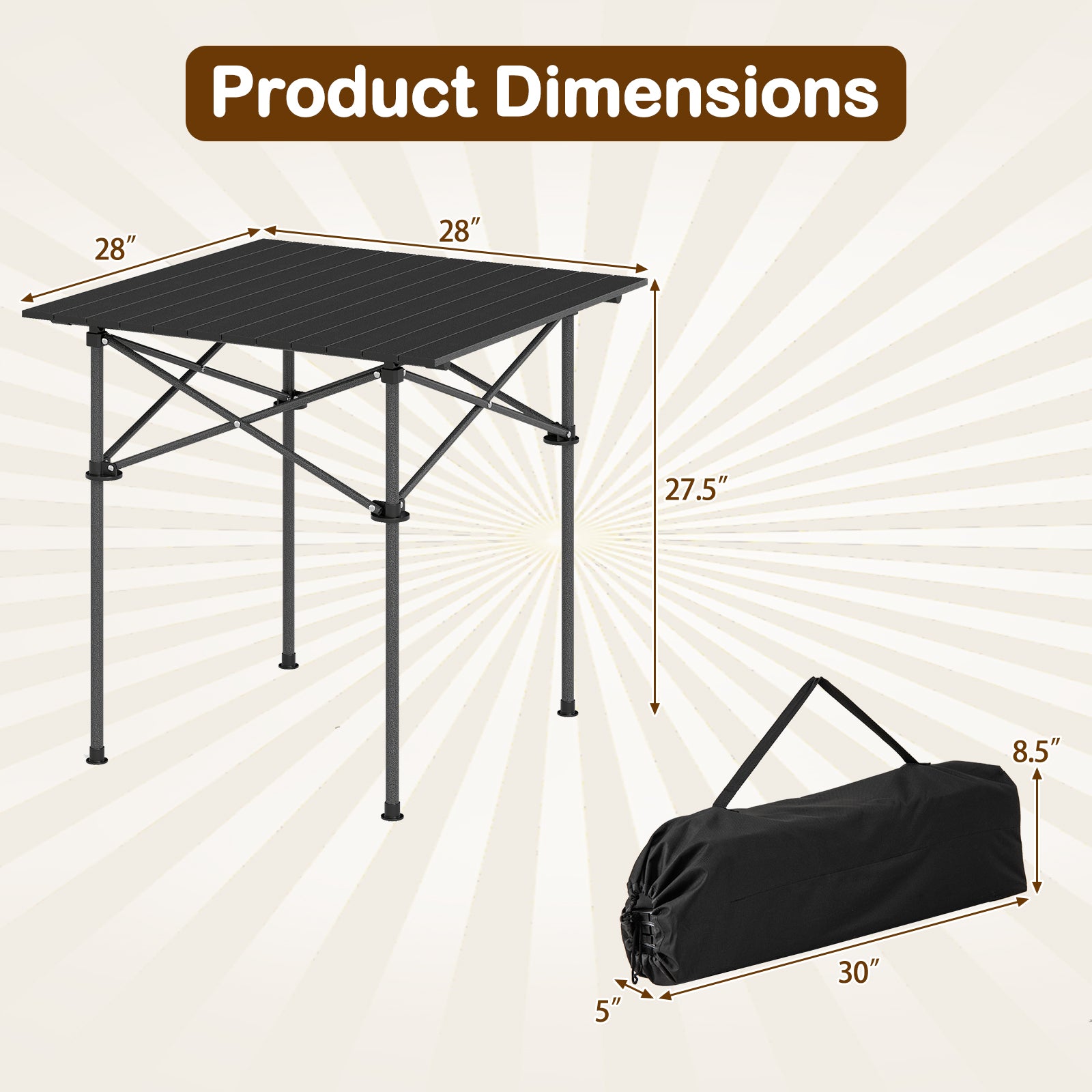 Folding Roll-up Camping Table with Metal Legs, Black Camping Furniture at Gallery Canada