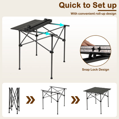 Folding Roll-up Camping Table with Metal Legs, Black Camping Furniture at Gallery Canada