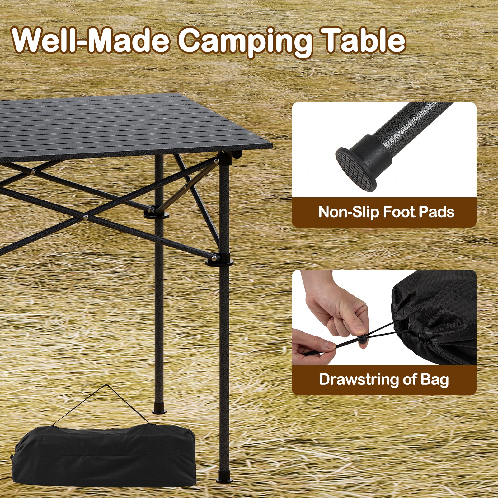 Folding Roll-up Camping Table with Metal Legs, Black Camping Furniture at Gallery Canada