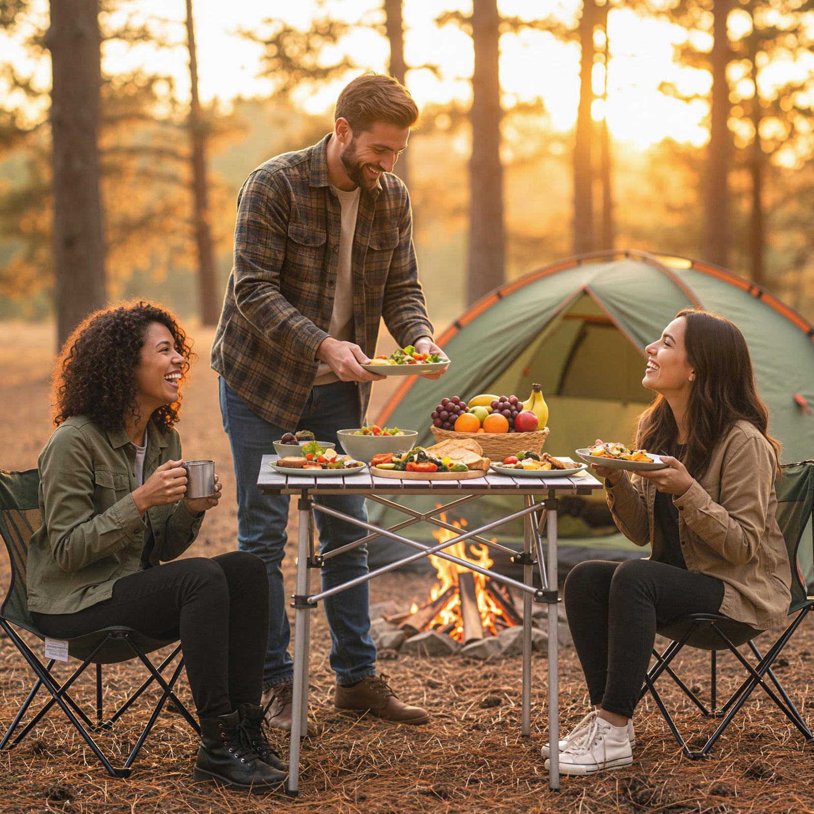 Folding Roll-up Camping Table with Metal Legs, Silver Camping Furniture at Gallery Canada