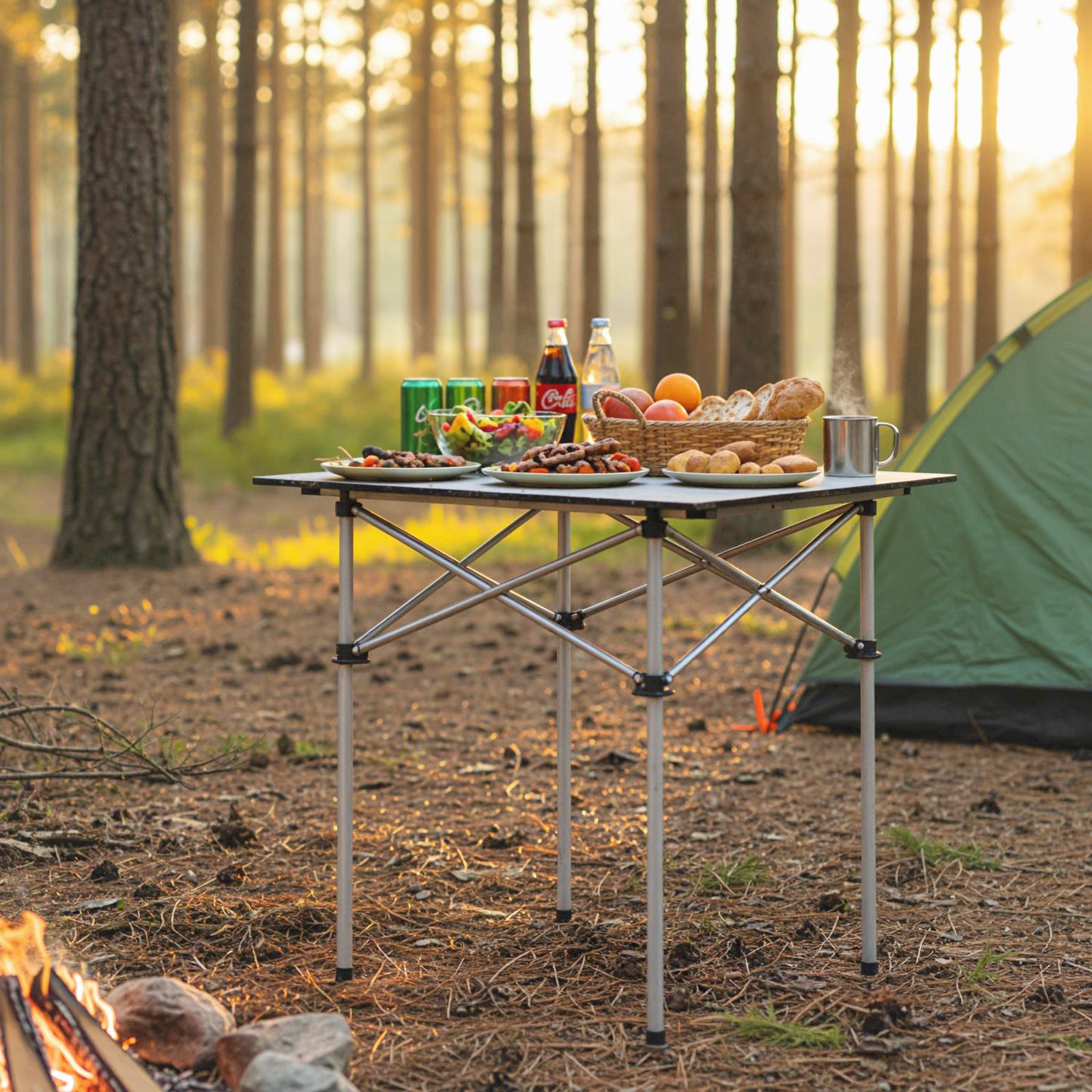 Folding Roll-up Camping Table with Metal Legs, Silver Camping Furniture at Gallery Canada