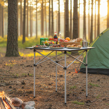 Folding Roll-up Camping Table with Metal Legs, Silver Camping Furniture at Gallery Canada