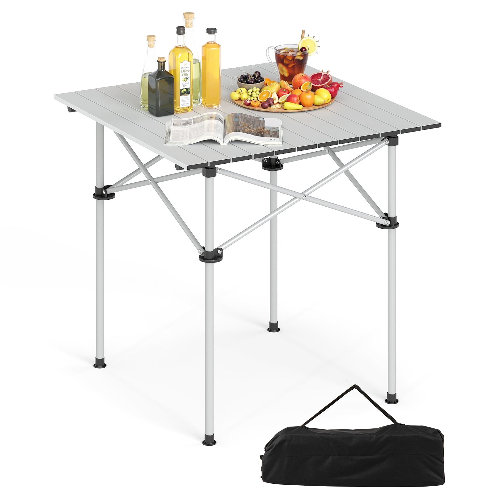 Folding Roll-up Camping Table with Metal Legs, Silver Camping Furniture Silver at Gallery Canada