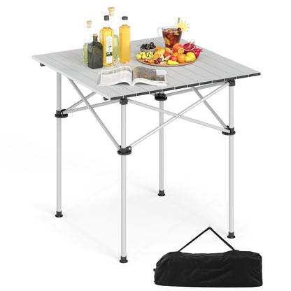 Folding Roll-up Camping Table with Metal Legs, Silver Camping Furniture Silver at Gallery Canada