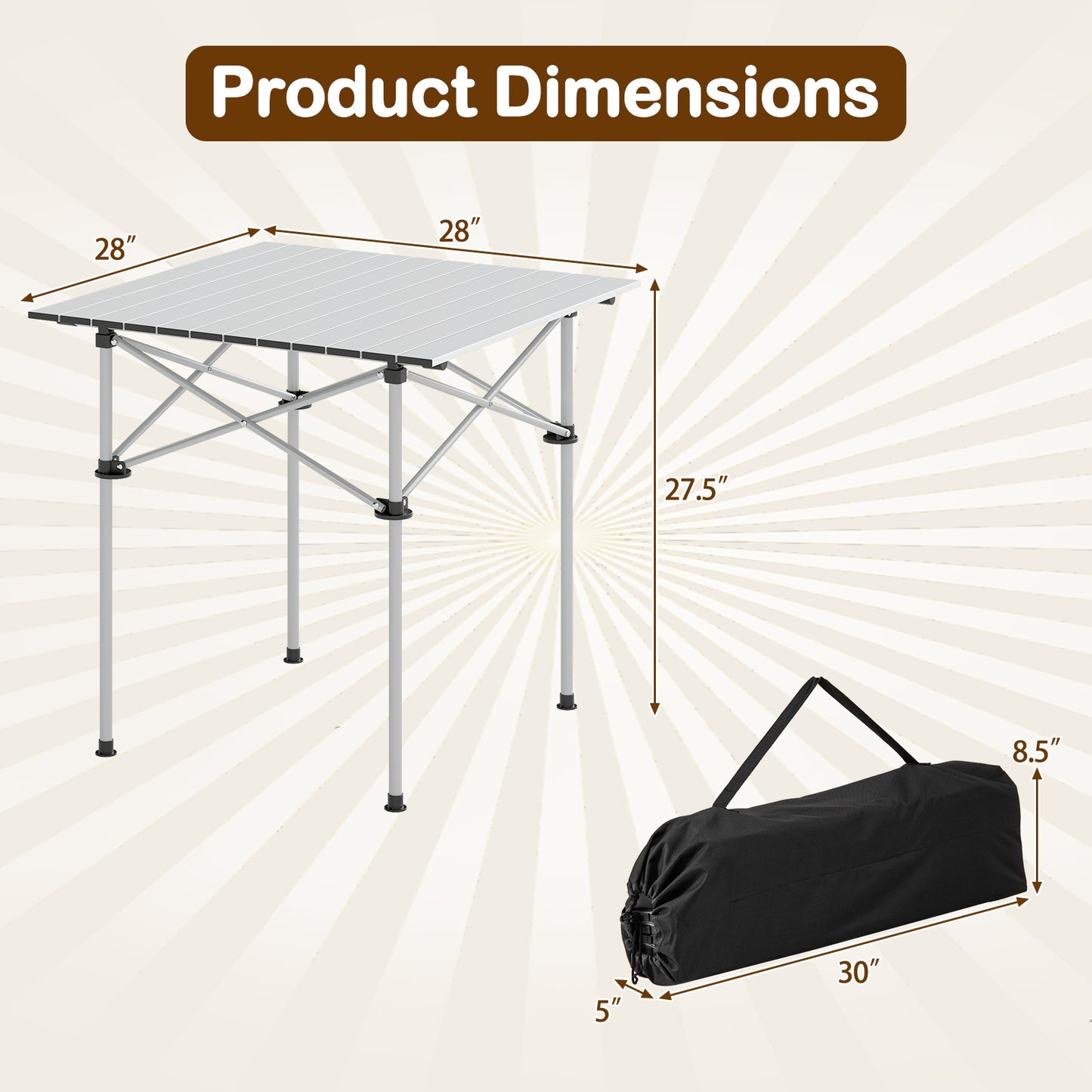 Folding Roll-up Camping Table with Metal Legs, Silver Camping Furniture at Gallery Canada
