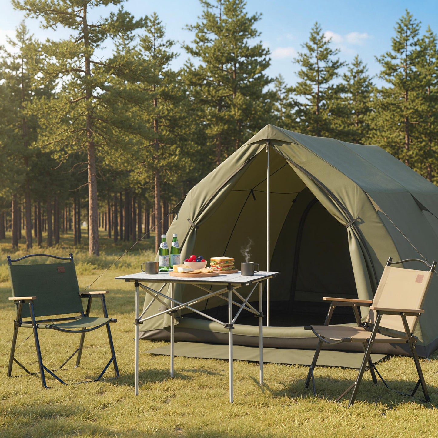 Folding Roll-up Camping Table with Metal Legs, Silver Camping Furniture at Gallery Canada