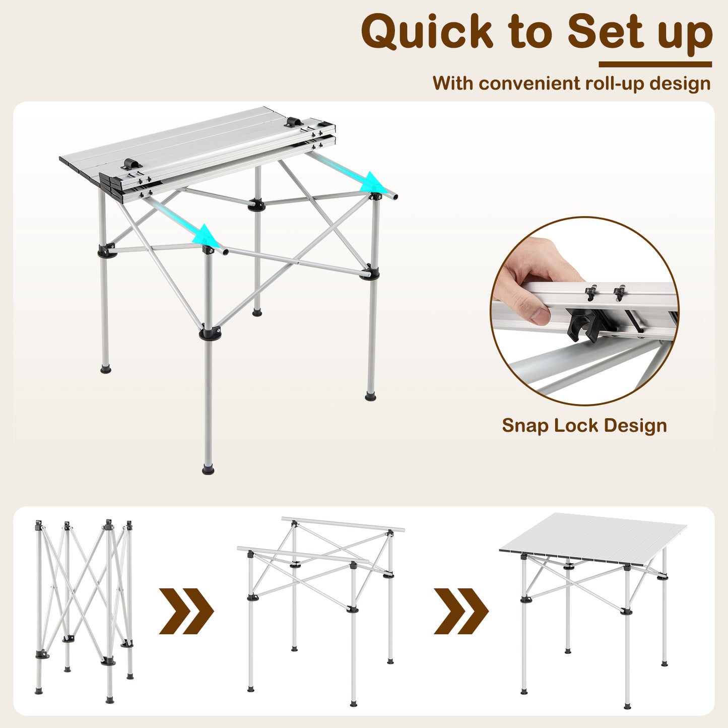 Folding Roll-up Camping Table with Metal Legs, Silver Camping Furniture at Gallery Canada