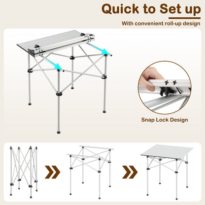 Folding Roll-up Camping Table with Metal Legs, Silver Camping Furniture at Gallery Canada
