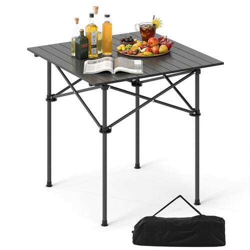 Folding Roll-up Camping Table with Metal Legs, Black