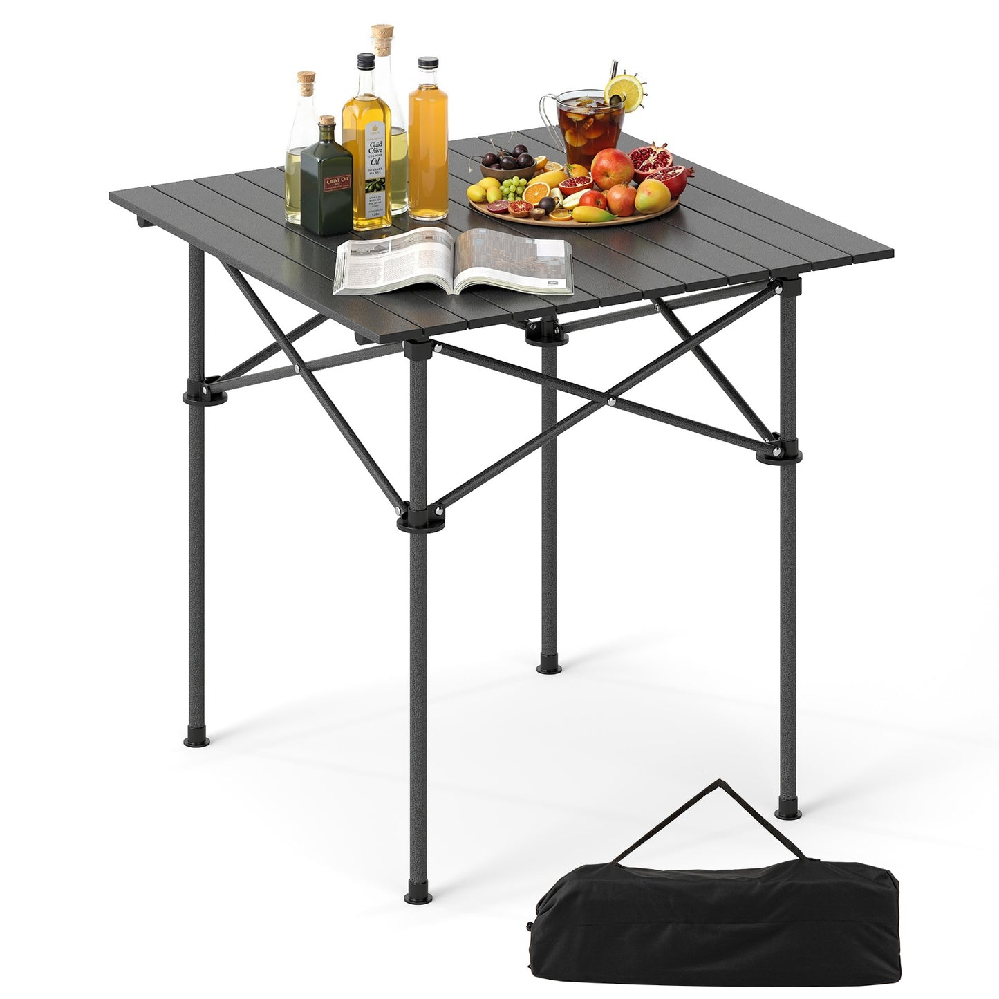 Folding Roll-up Camping Table with Metal Legs, Black Camping Furniture at Gallery Canada