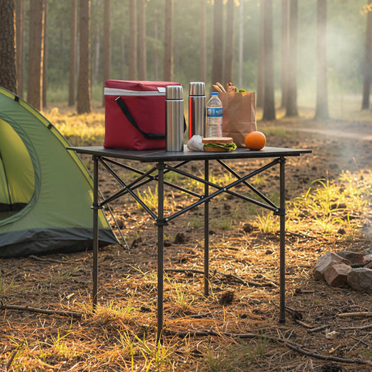 Folding Roll-up Camping Table with Metal Legs, Black Camping Furniture Black at Gallery Canada
