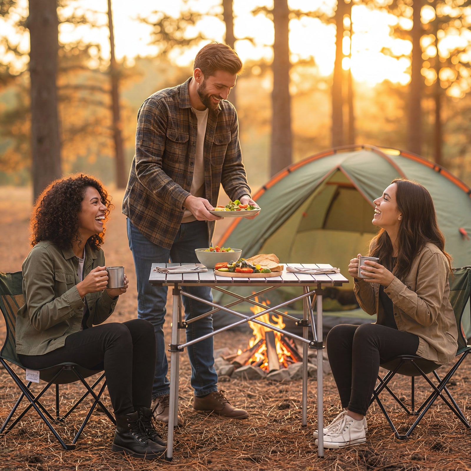 Folding Roll-up Camping Table with Metal Legs, Silver Camping Furniture at Gallery Canada