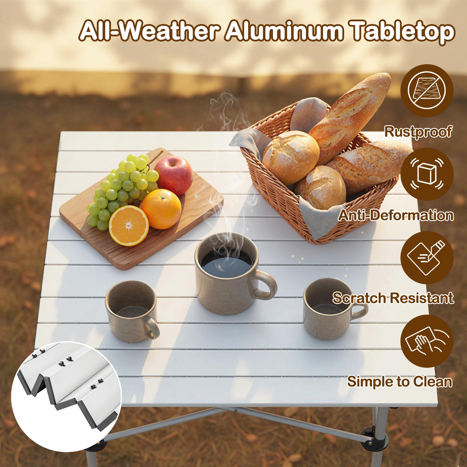 Folding Roll-up Camping Table with Metal Legs, Silver Camping Furniture at Gallery Canada