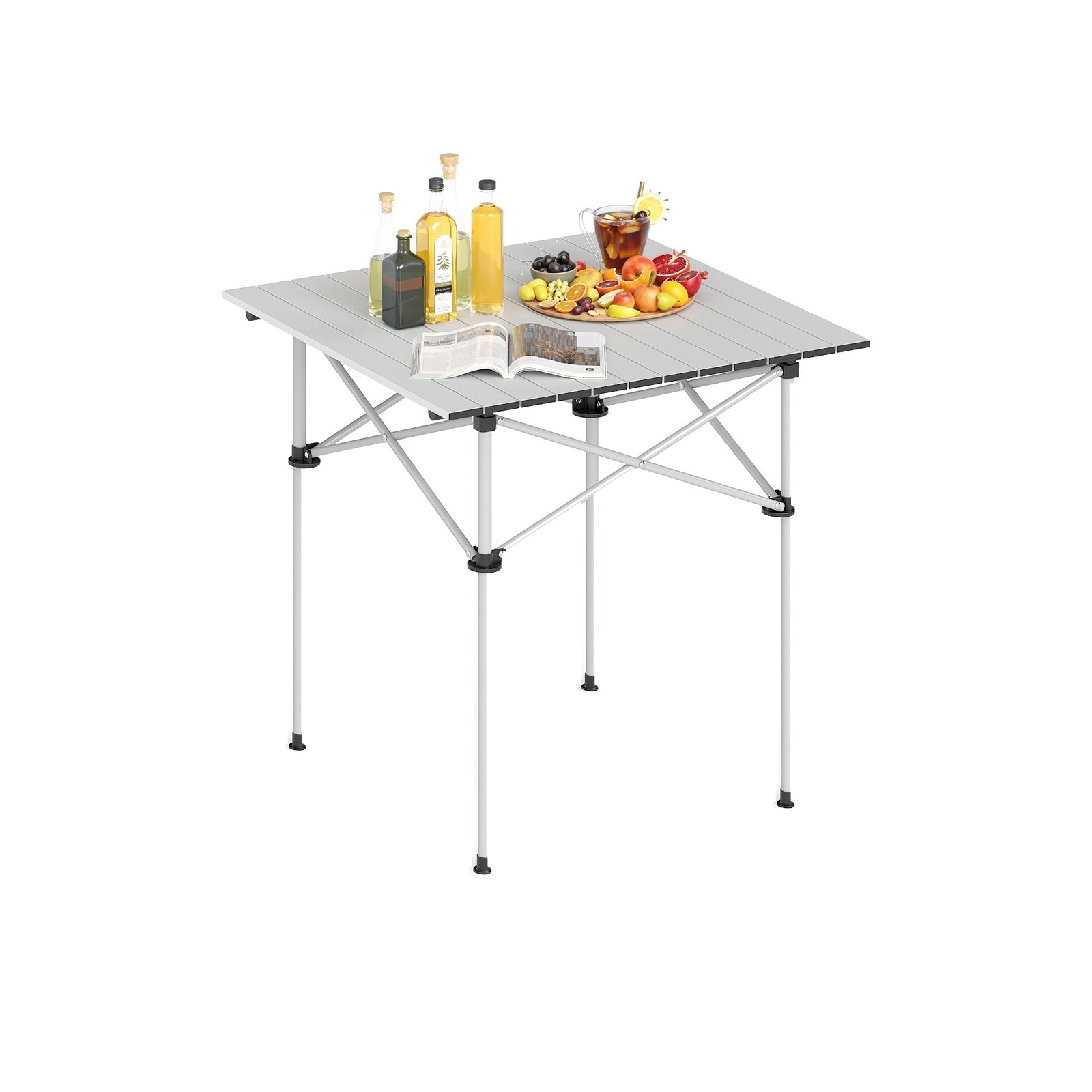 Folding Roll-up Camping Table with Metal Legs, Silver Camping Furniture at Gallery Canada