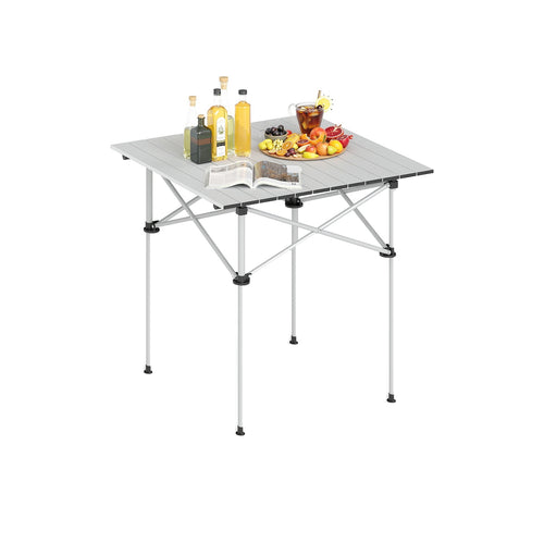Folding Roll-up Camping Table with Metal Legs, Silver