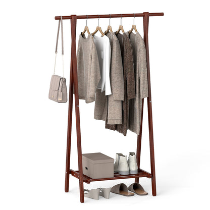 Folding Rubber Wood Clothes Hanging Rack Standing Garment Rack with Bottom Storage Shelf, Walnut Coat Racks & Hall Trees at Gallery Canada