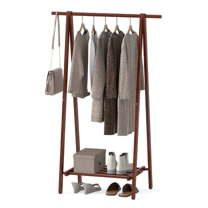 Folding Rubber Wood Clothes Hanging Rack Standing Garment Rack with Bottom Storage Shelf, Walnut Coat Racks & Hall Trees at Gallery Canada