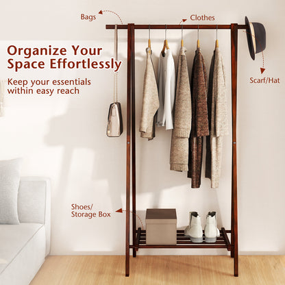Folding Rubber Wood Clothes Hanging Rack Standing Garment Rack with Bottom Storage Shelf, Walnut Coat Racks & Hall Trees at Gallery Canada