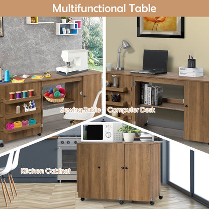 Folding Sewing Table, Storage Cabinet, Craft Cart With Wheels, Natural Sewing Tables at Gallery Canada