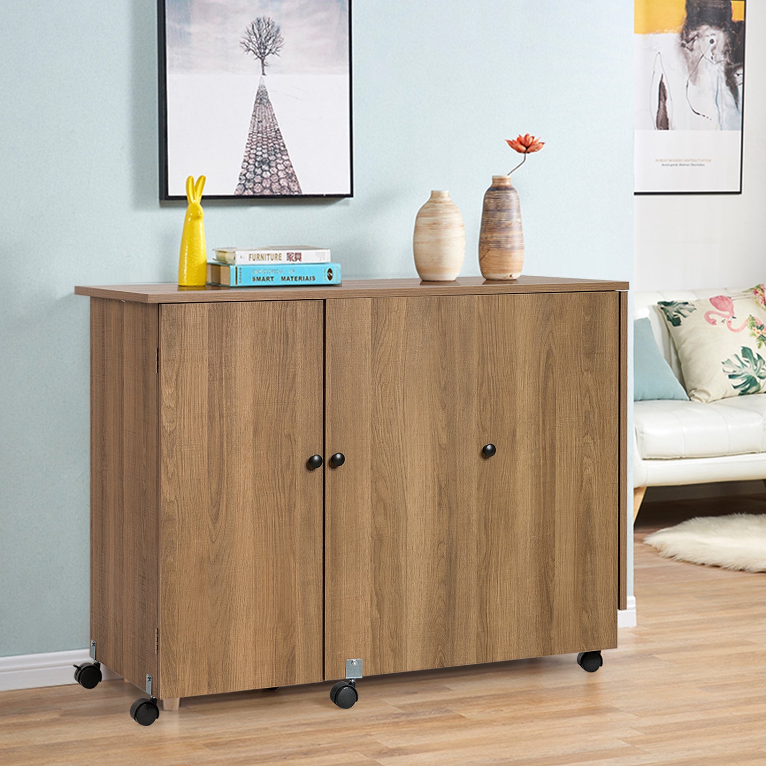 Folding Sewing Table, Storage Cabinet, Craft Cart With Wheels, Natural Sewing Tables at Gallery Canada