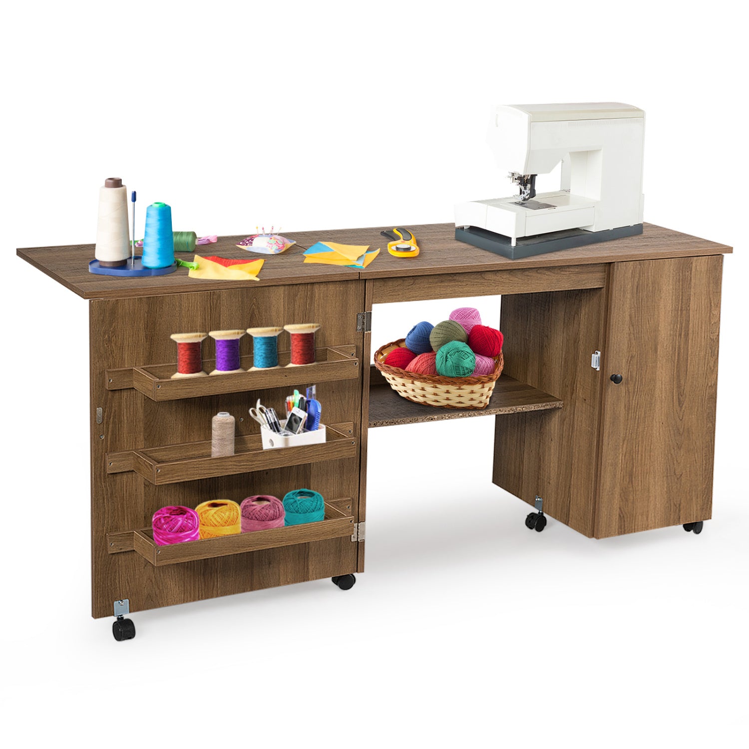 Folding Sewing Table, Storage Cabinet, Craft Cart With Wheels, Natural Sewing Tables at Gallery Canada