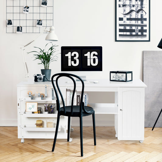 Folding Sewing Table Shelves Storage Cabinet Craft Cart with Wheels, White Sewing Tables White at Gallery Canada