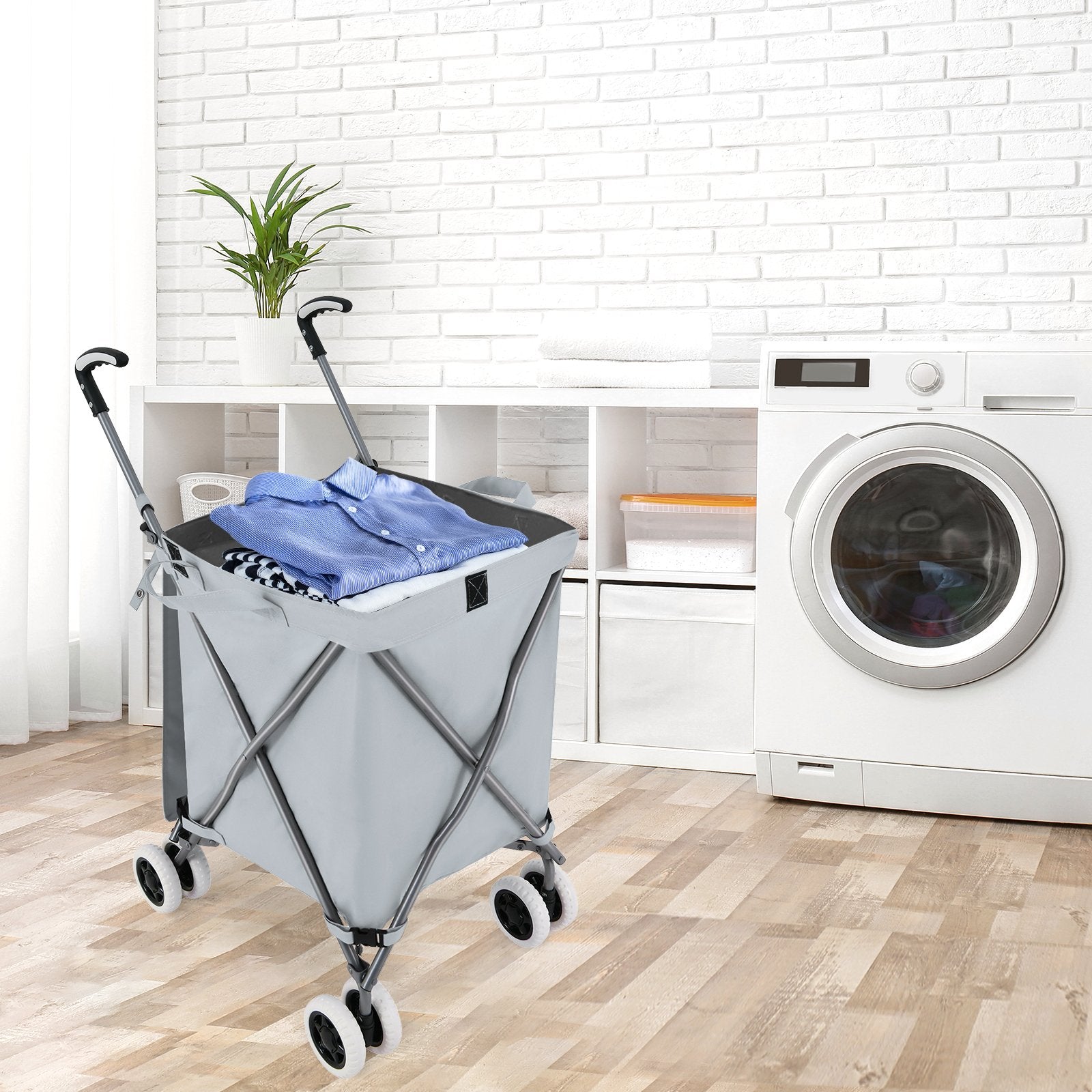 Folding Shopping Utility Cart with Water-Resistant Removable Canvas Bag-Grey, Gray Kitchen at Gallery Canada