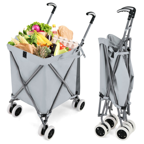 Folding Shopping Utility Cart with Water-Resistant Removable Canvas Bag-Grey, Gray