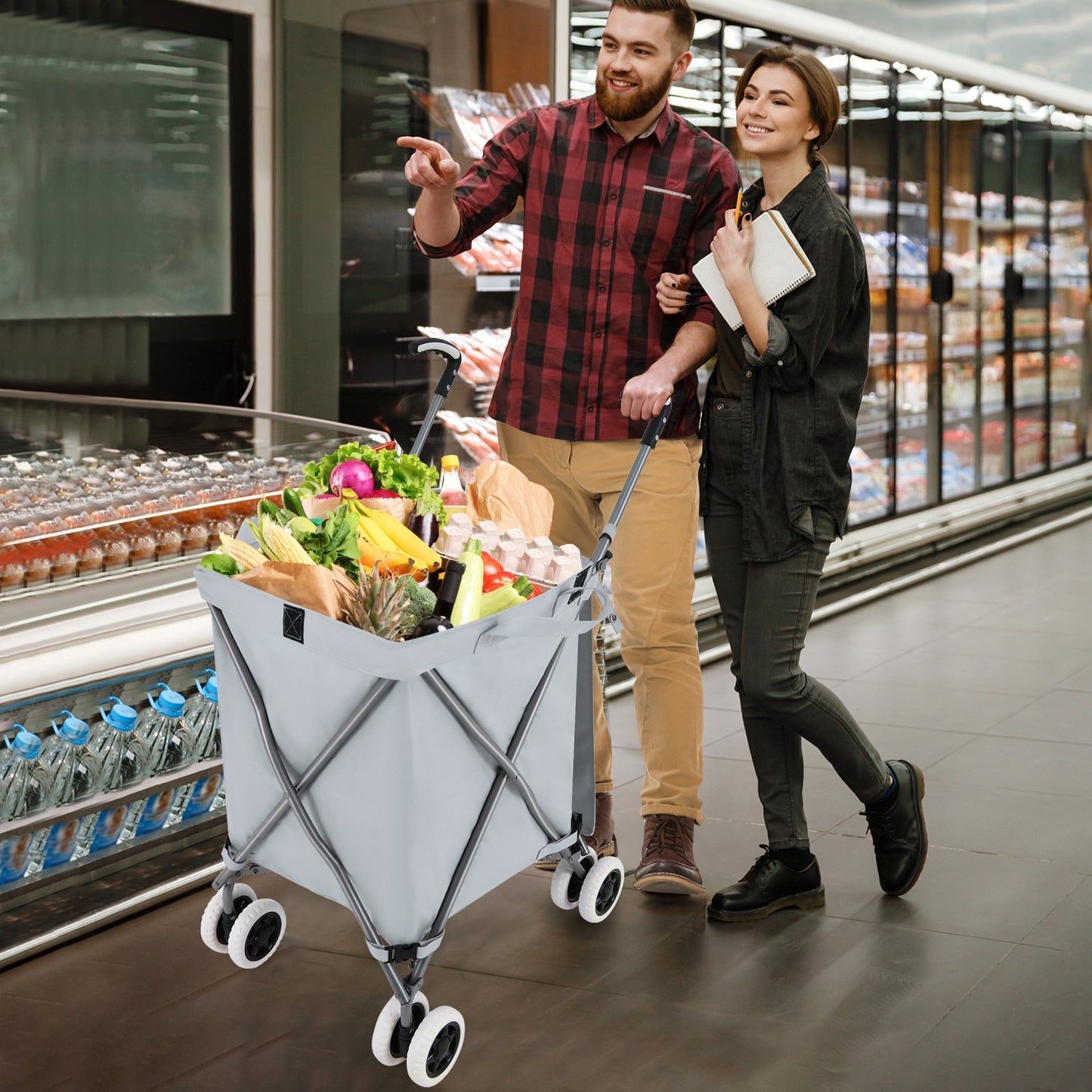 Folding Shopping Utility Cart with Water-Resistant Removable Canvas Bag-Grey, Gray Kitchen at Gallery Canada