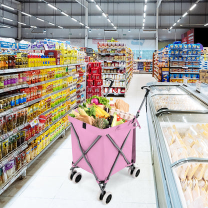 Folding Shopping Utility Cart with Water-Resistant Removable Canvas Bag, Pink Kitchen at Gallery Canada