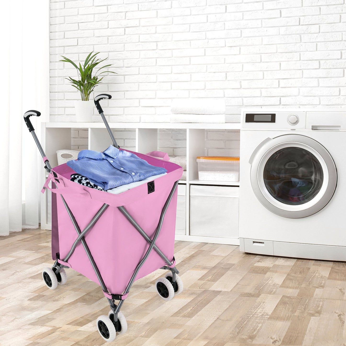Folding Shopping Utility Cart with Water-Resistant Removable Canvas Bag, Pink Kitchen at Gallery Canada