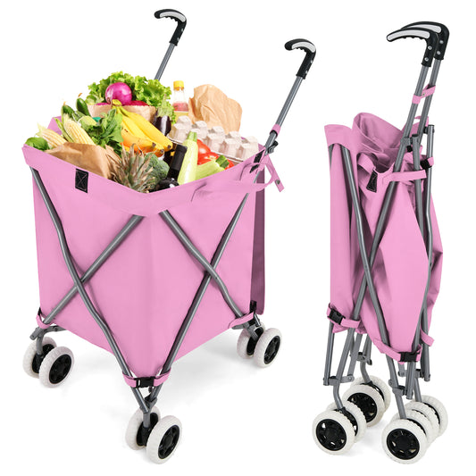 Folding Shopping Cart, Water-Resistant Canvas Bag, Pink Kitchen Pink at Gallery Canada