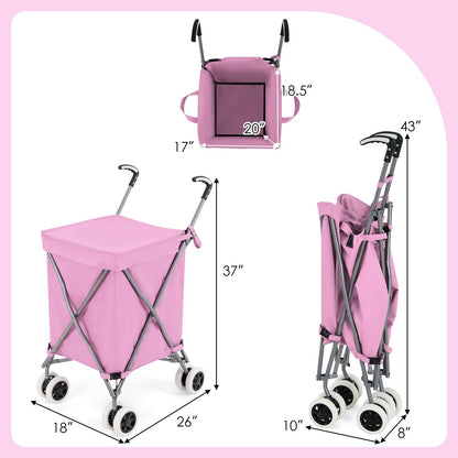 Folding Shopping Utility Cart with Water-Resistant Removable Canvas Bag, Pink Kitchen at Gallery Canada