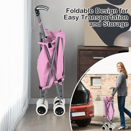 Folding Shopping Utility Cart with Water-Resistant Removable Canvas Bag, Pink Kitchen at Gallery Canada