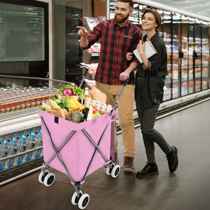 Folding Shopping Utility Cart with Water-Resistant Removable Canvas Bag, Pink Kitchen at Gallery Canada