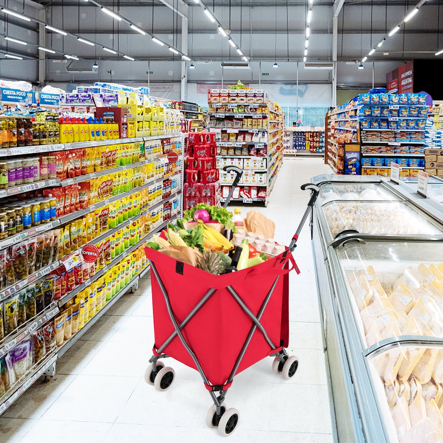 Folding Shopping Utility Cart with Water-Resistant Removable Canvas Bag, Red Kitchen at Gallery Canada