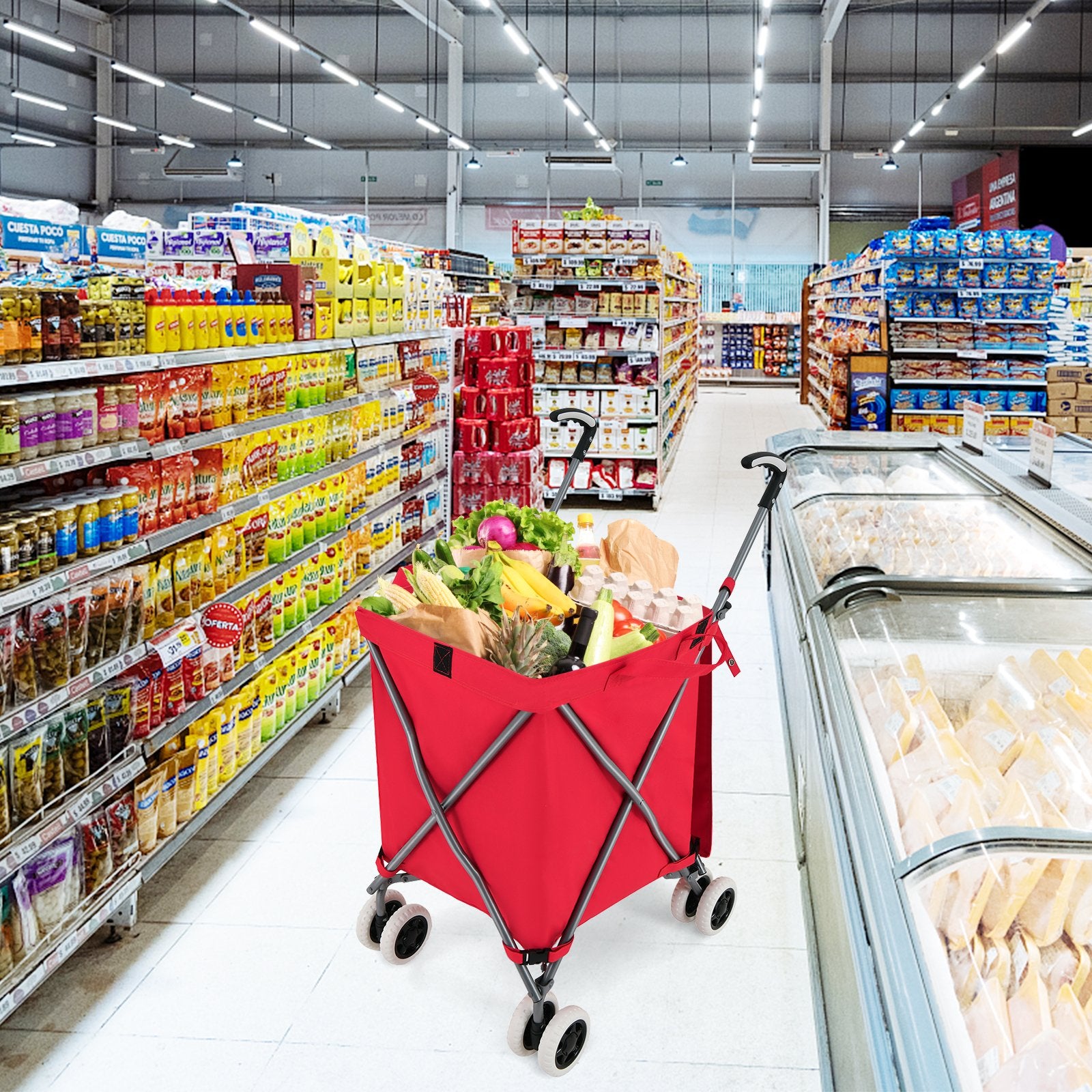 Folding Shopping Utility Cart with Water-Resistant Removable Canvas Bag, Red Kitchen at Gallery Canada