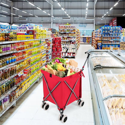 Folding Shopping Utility Cart with Water-Resistant Removable Canvas Bag, Red Kitchen at Gallery Canada