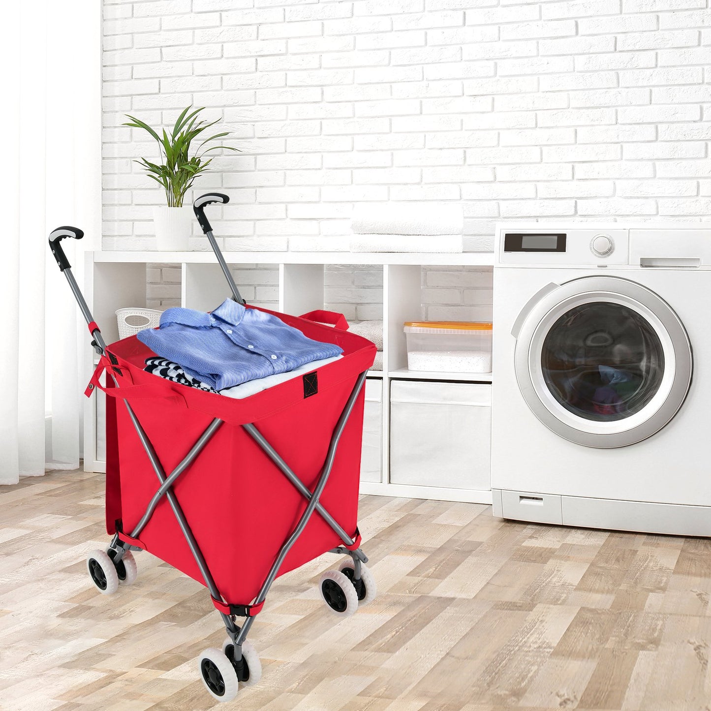 Folding Shopping Utility Cart with Water-Resistant Removable Canvas Bag, Red Kitchen at Gallery Canada