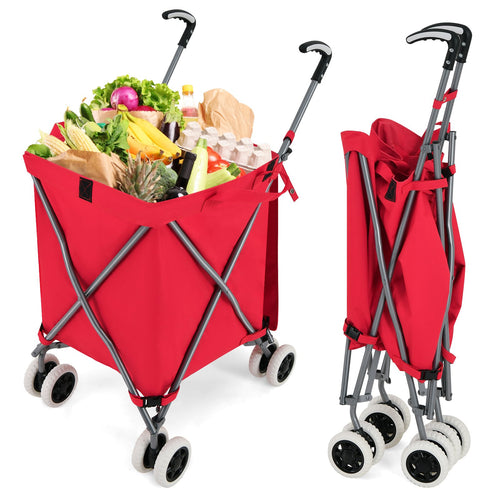 Folding Shopping Utility Cart with Water-Resistant Removable Canvas Bag, Red