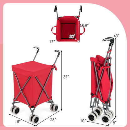 Folding Shopping Utility Cart with Water-Resistant Removable Canvas Bag, Red Kitchen at Gallery Canada