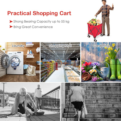 Folding Shopping Utility Cart with Water-Resistant Removable Canvas Bag, Red Kitchen at Gallery Canada